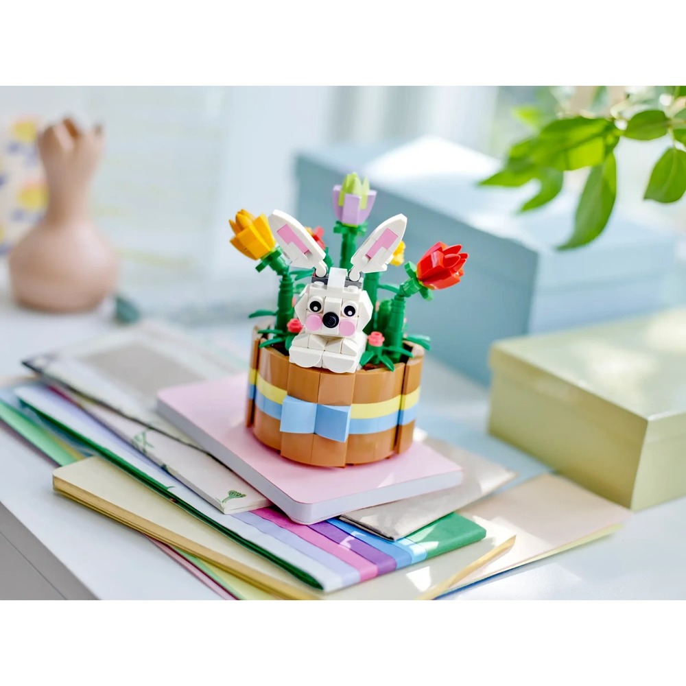 LEGO EASTER BUNNY HIDING IN A GIFT BASKET OF COLORFUL SPRING FLOWERS 40587